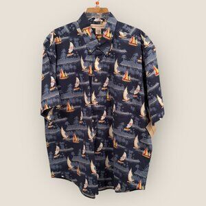 Munsingwear Mens XL Cotton Hawaiian Sailboat Short Sleeve Button-down Shirt